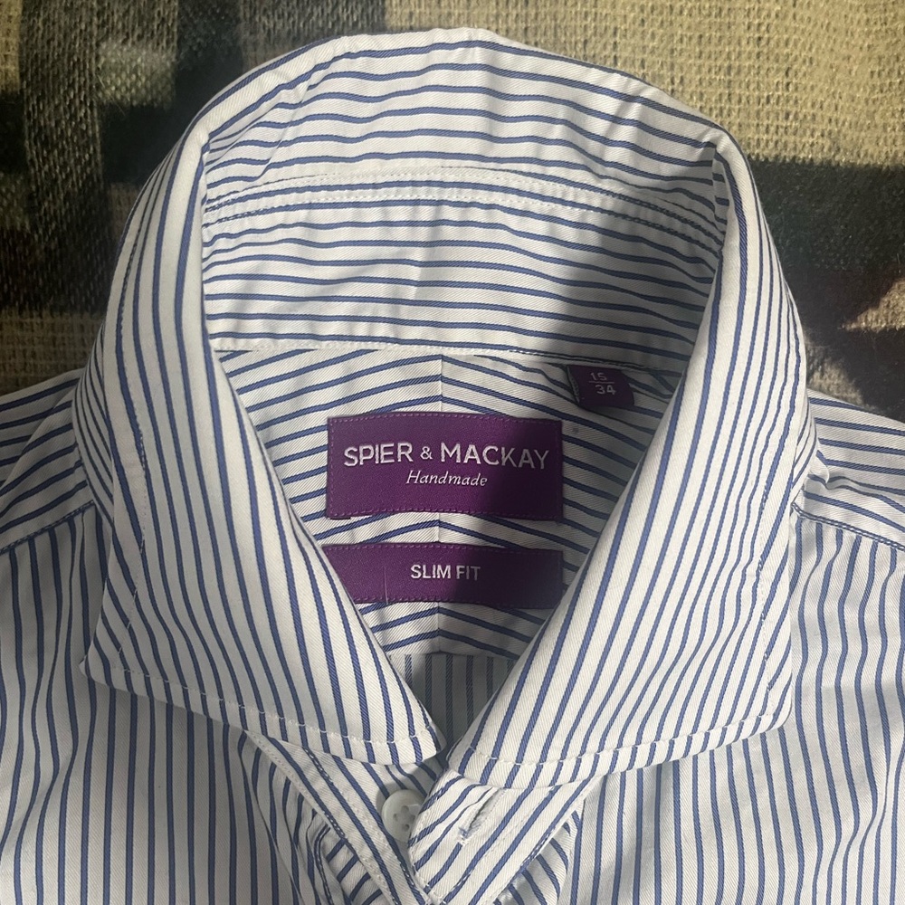 Spier & Mackay White and Blue Striped Dress Shirt